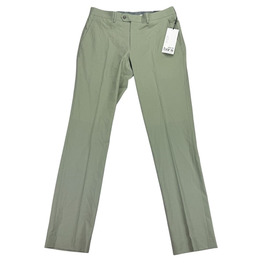 Bar III Mens Slim Fit Wool Blend Active Stretch Suit Pants Sage Green 34x34